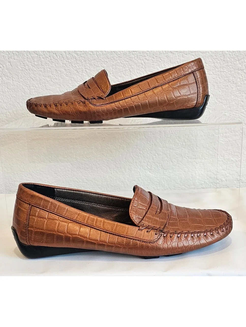 Robert Zur Women’s 6 M Brown Croc Embossed Leather Driving Loafers Made Italy